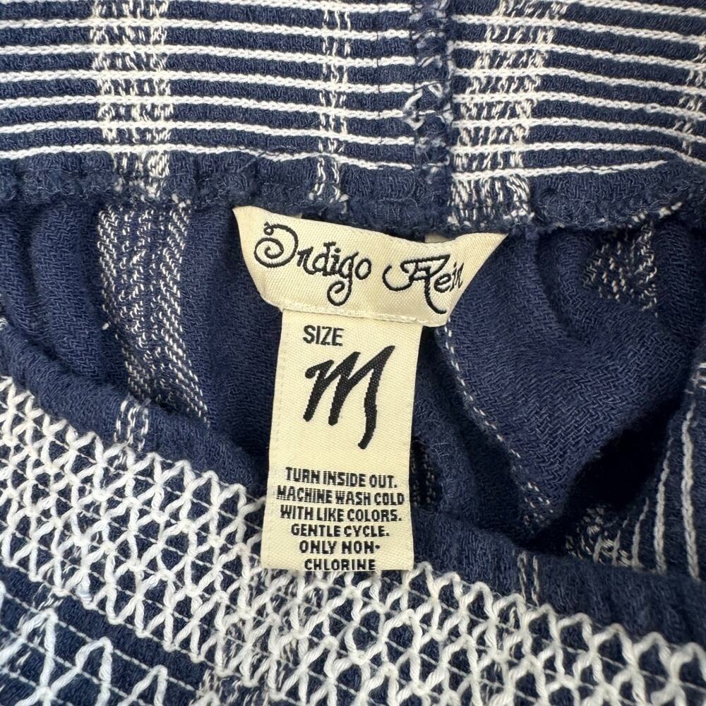 Indigo Rein Pants Womens Size Medium Blue White Striped Blend Wide Leg Smocked - Picture 6 of 10